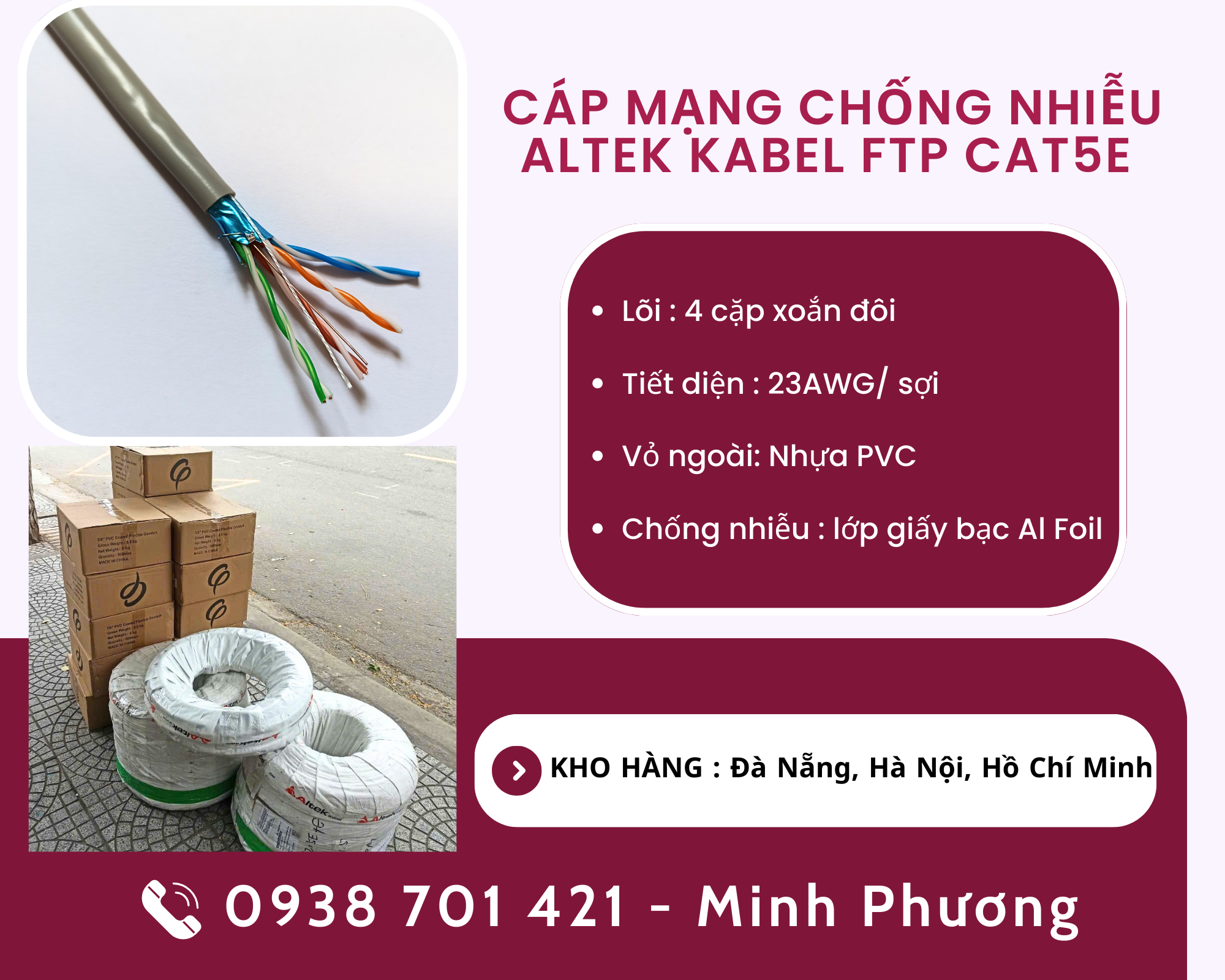 Cáp mạng chống nhiễu Altek Kabel FTP cat5e Hà Nội, Bình Định, Quảng Bình
